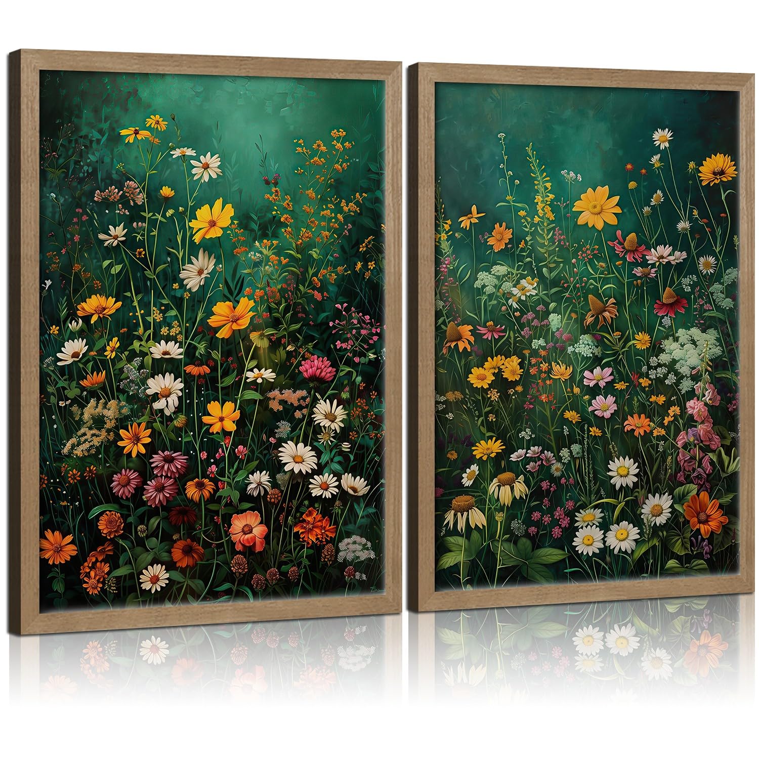 Framed Vintage Canvas Wall Art Vivid Garden Botanical Style Poster Picture Countryside Painting Nature Scenery Modern Home Print Living Room Gallery Office Ready To Hang 12X16 Inch X2