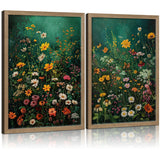 Framed Vintage Canvas Wall Art Vivid Garden Botanical Style Poster Picture Countryside Painting Nature Scenery Modern Home Print Living Room Gallery Office Ready To Hang 12X16 Inch X2