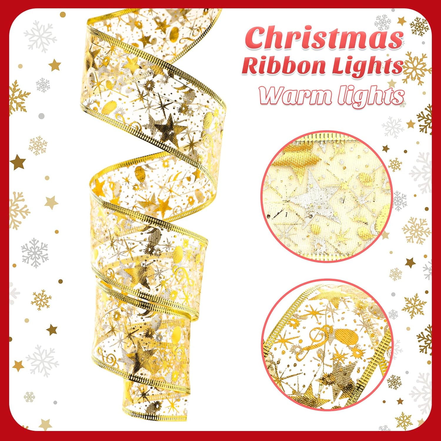2 Pack 32.8 Feet Christmas Ribbon Lights 100 Led Battery Operated Xmas Fairy Double Layer Copper Wire Ribbon Bows Fairy