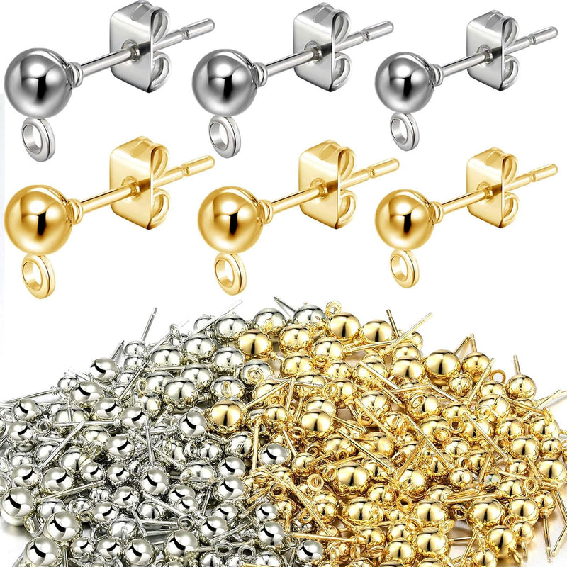 180 Pieces Ball Post Earring Stud With 200 Pieces Butterfly Ear Back Earrings