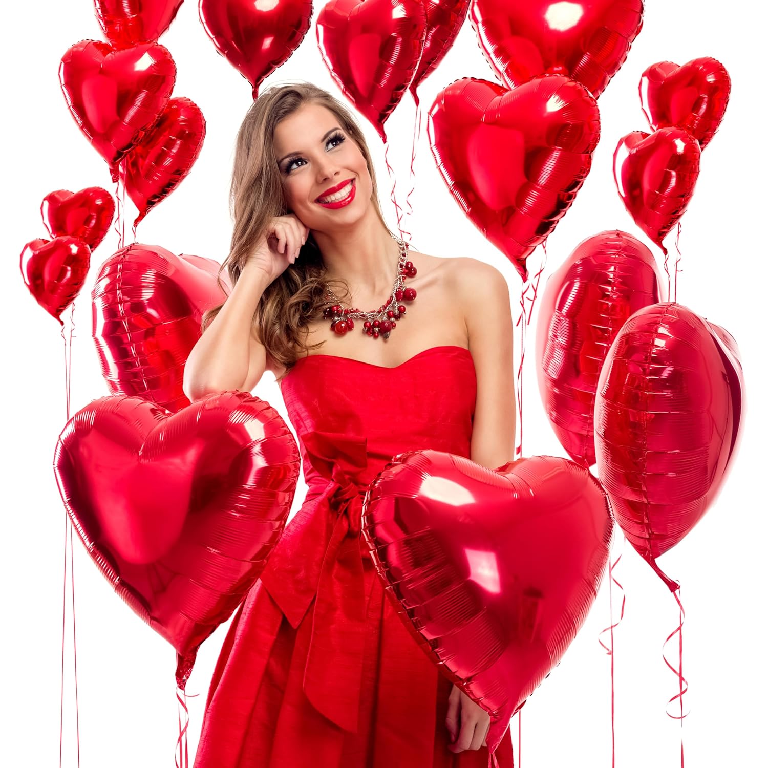 [20 Pcs] Red Balloons 18" A Bunch Of Heart Love Foil Helium Balloons, Helium Support Valentines Day Birthday Wedding Bridal Engagement Party Anniversary Mother'S Day Decorations