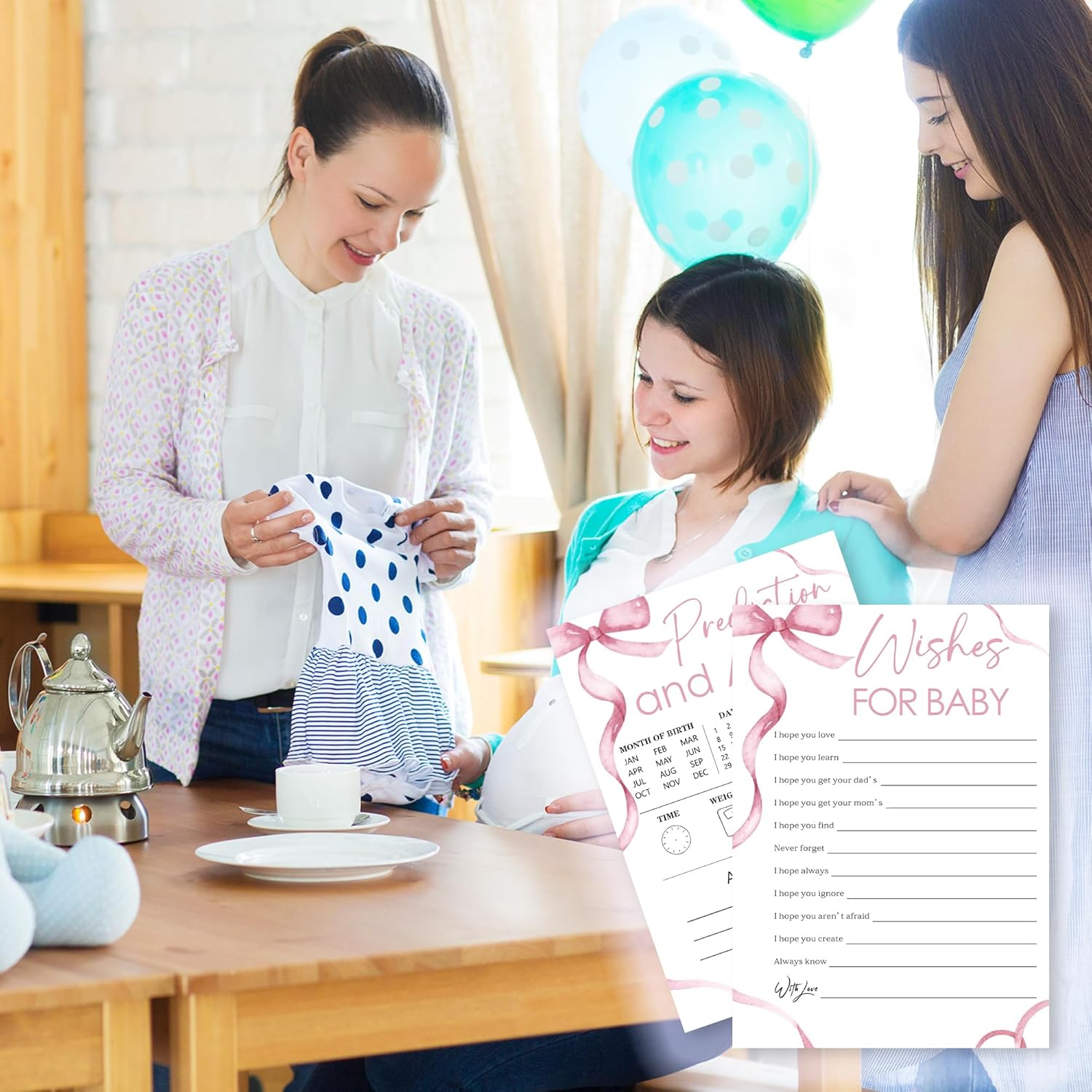 Minimalism Pink Baby Shower Game Cards-Wishes For Baby & Predictions & Advice Theme Games Activity For Boys & Girls-30 Ribbon Bow Game Cards(5”X7”)-Baby Shower Party Decorations & Supplies-D01