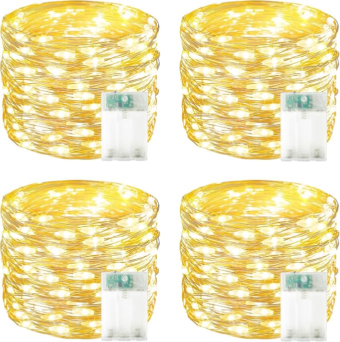 4 Pack Battery Operated Fairy Lights 20FT 60 LED Warm White String Lights with Timer Waterproof for Wedding DIY Decor