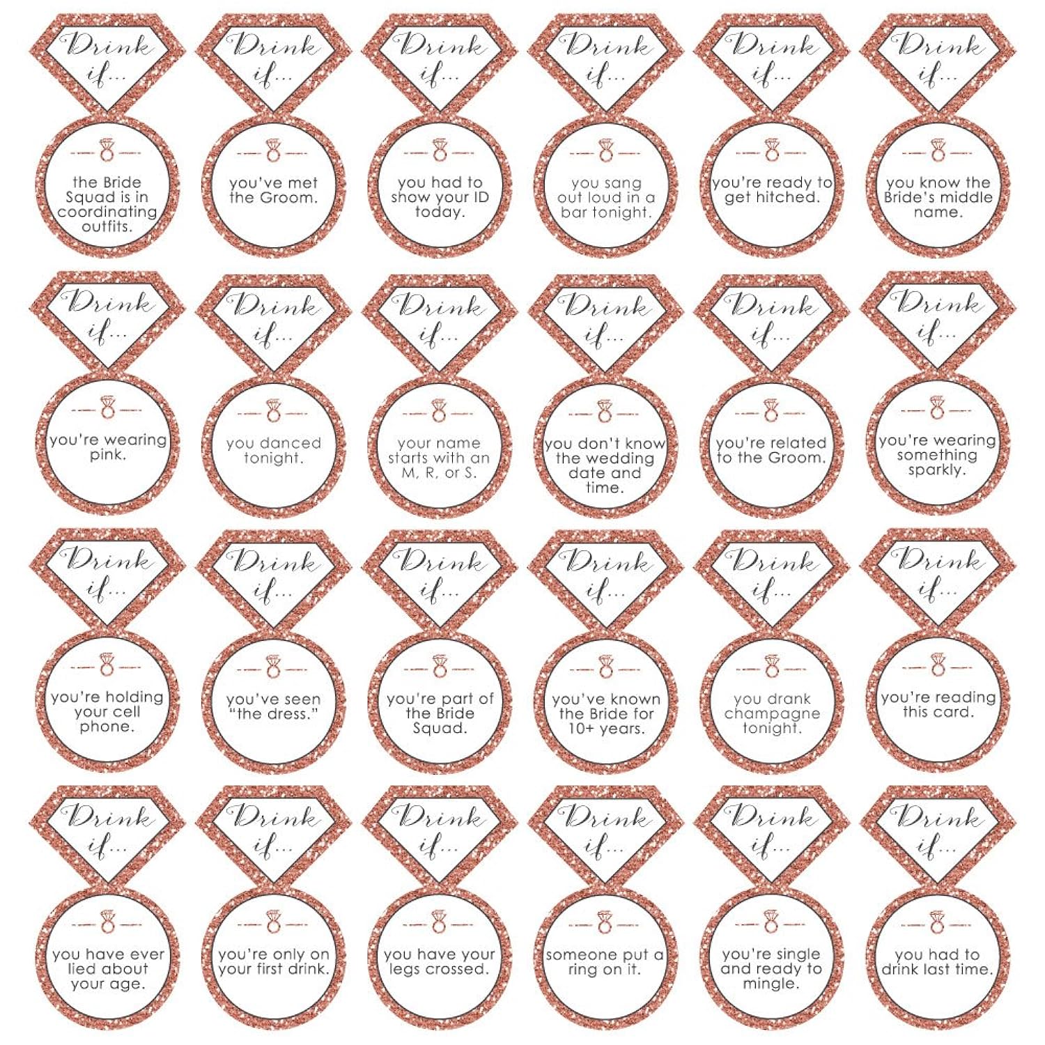 Big Dot of Happiness - Drink If Game - Bride Squad - Rose Gold Bridal Shower or Bachelorette Party Game - 24 Count