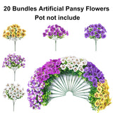 Artificial Fake Pansy Flowers For Outdoor Outside, 20Pcs Faux Silk Mixed Pansies Uv Resistant Flowers For Porch Yard Patio Window Box Home Decor (Gradient Purple Fuchsia Purple Yellow White)