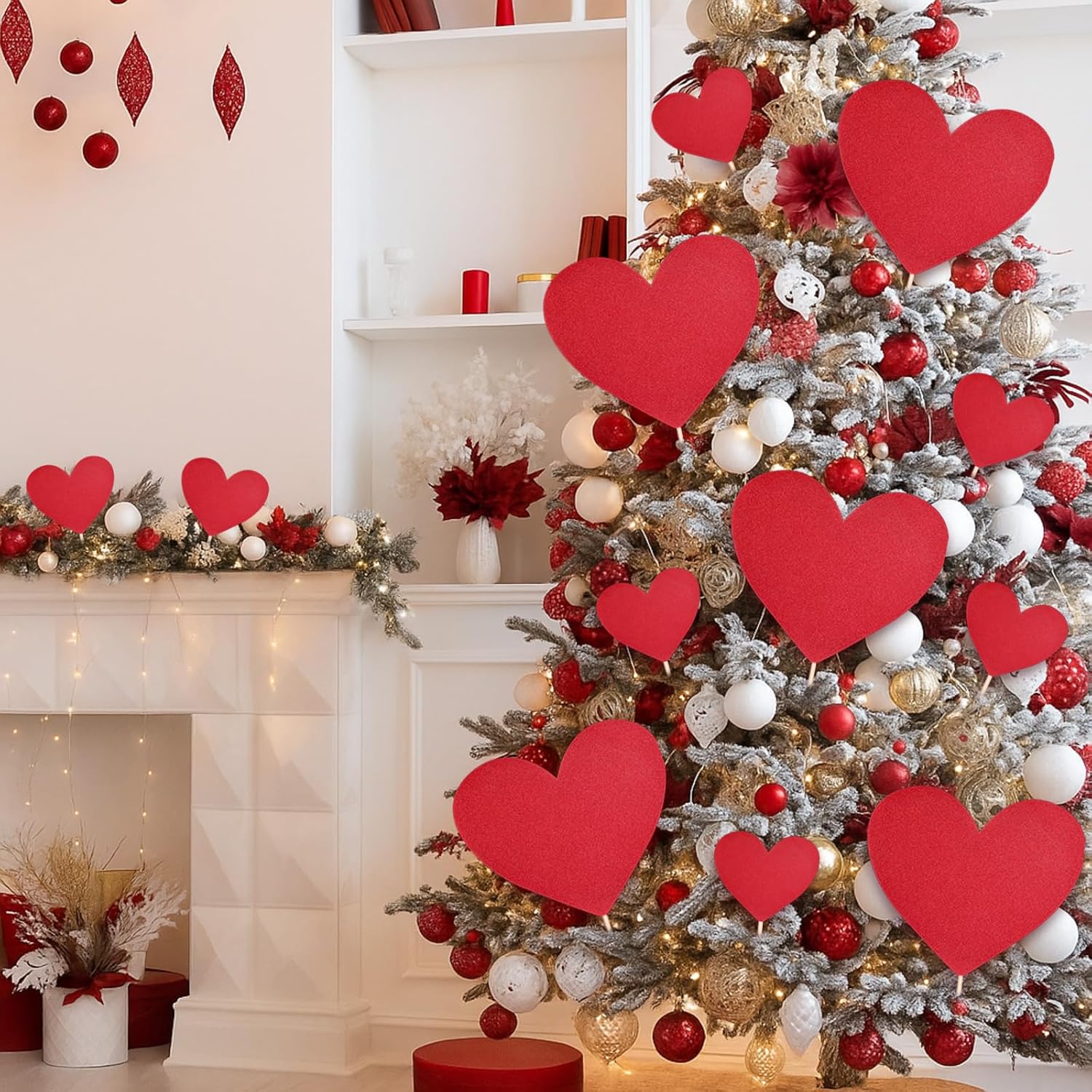 10 Sets Large Valentine'S Day Tree Decorations Trees Picks Candy Heart Tree Ornaments For Home Wedding Decor Gifts(Glitter,Red)