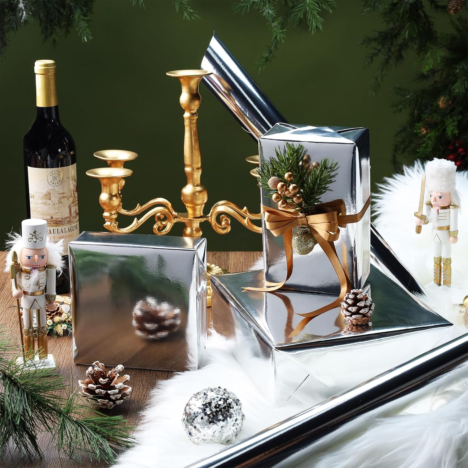 Silver Foil Wrapping Paper Roll, 30 Inch X 33 Feet Premium Metallic Gift Wrap For Christmas, Holiday, Wedding, Birthday & Celebration Gifts