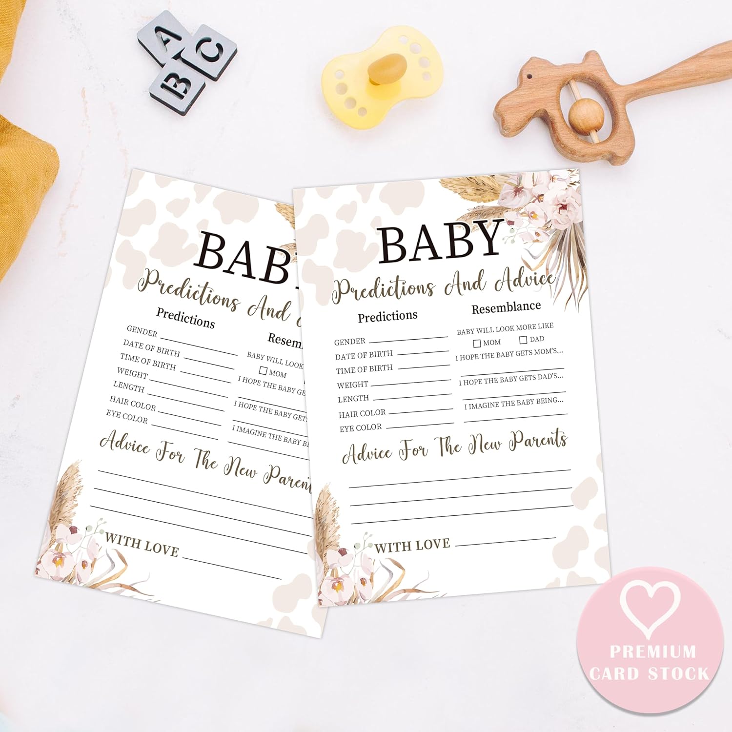 Boho Cow Baby Predictions And Advice Cards, Baby Shower Game, Pack Of 30 Game Cards, Gender Neutral Boy Or Girl, Fun Baby Game And Activity - Fa30