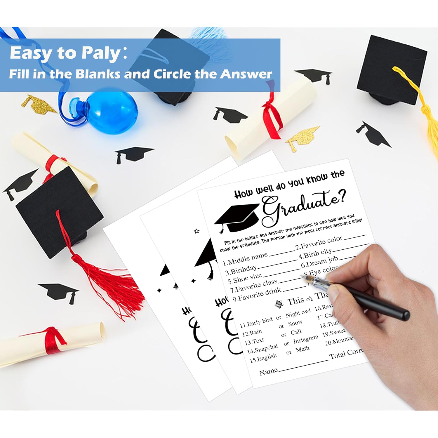 30 Grad Party Games Cards, Simple Style Graduation Trivia Game Cards, Graduation Party Supplies, How Well Do You Know The Graduate, Graduation Party Favors For High School College University,4