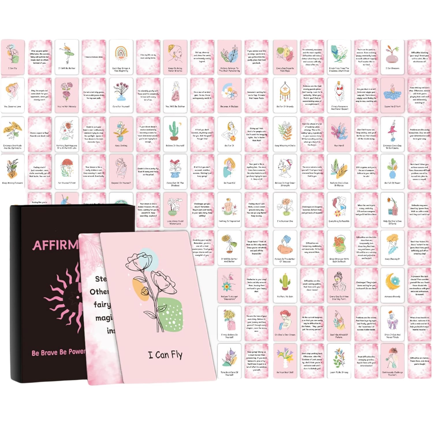 60 Pcs Positive Affirmation Cards, Daily Motivational And Inspirational Cards For Women,60 Designs (Pink)