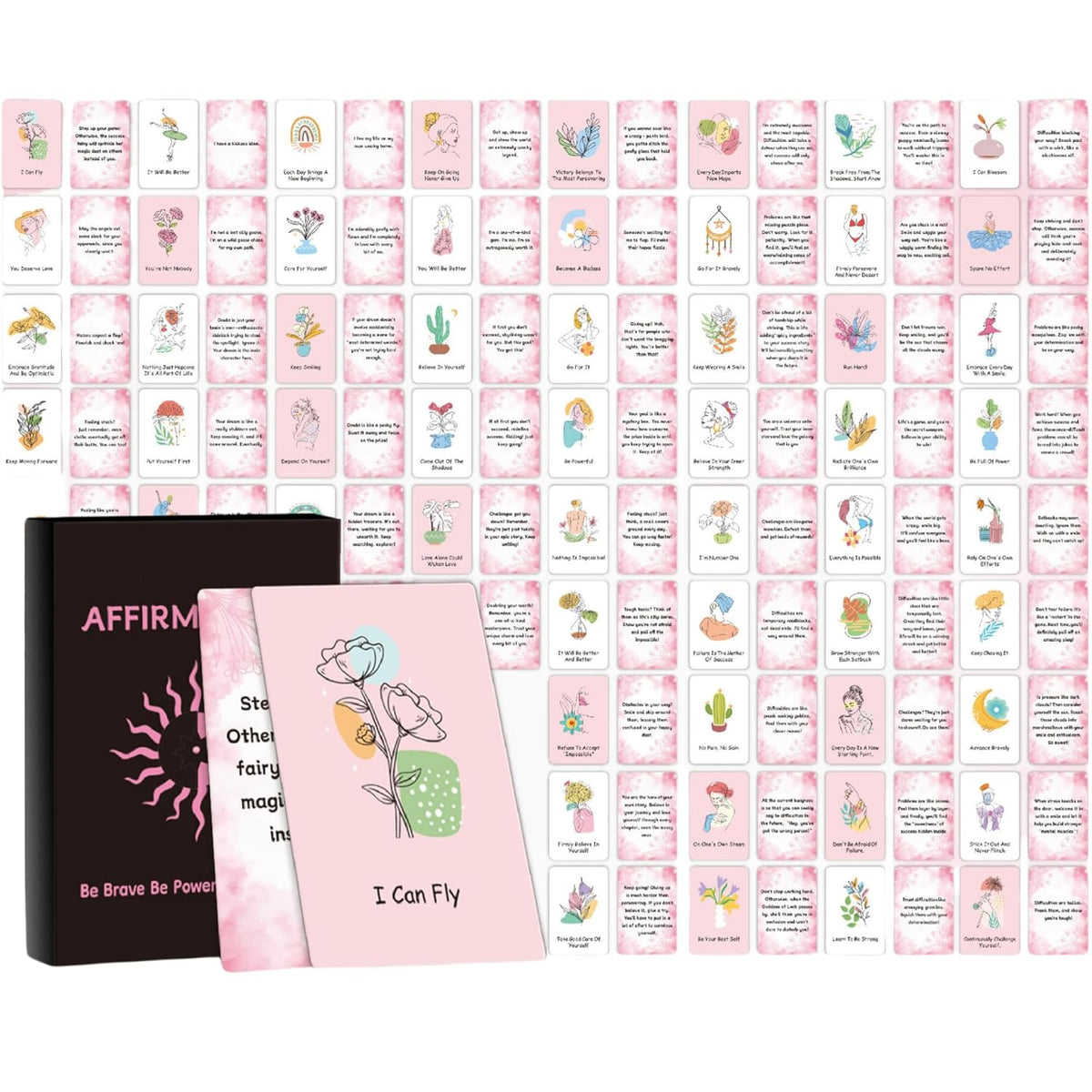 60 Pcs Positive Affirmation Cards, Daily Motivational And Inspirational Cards For Women,60 Designs (Pink)