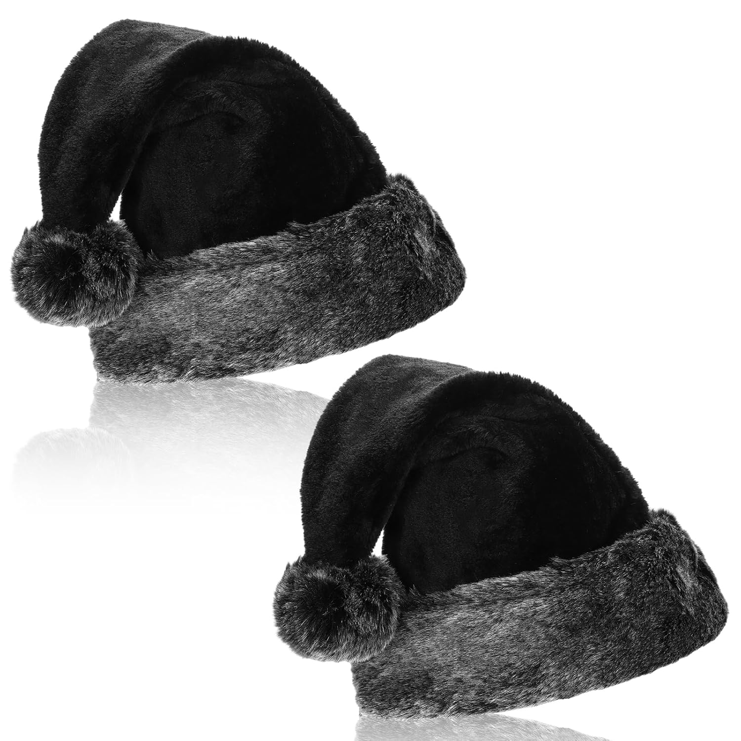 2 Pack Black Santa Hat - Soft Plush Xmas Hat For Black Christmas Theme New Year Festive Holiday Party Supplies
