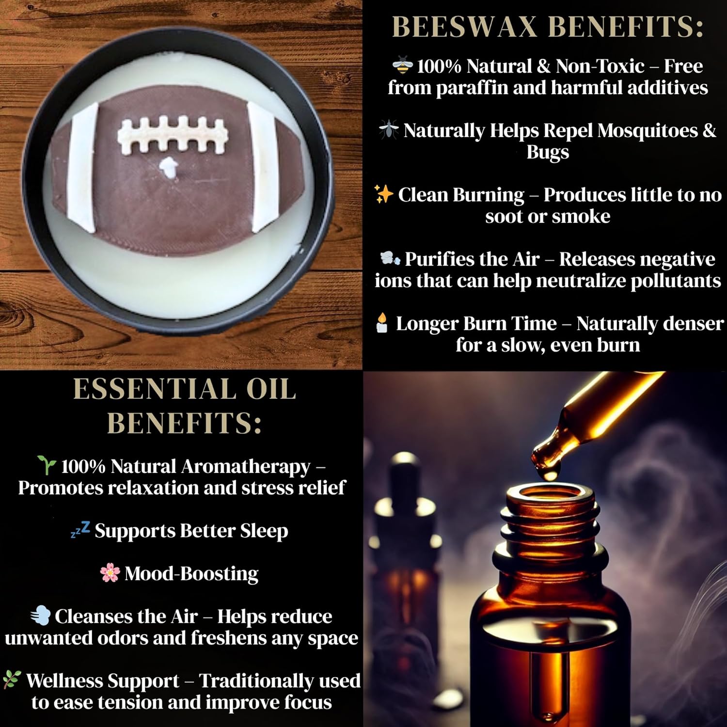 All-Natural Football Candle – Eucalyptus Scent | Hand-Poured In The Usa | Beeswax & Soy Wax | Essential Oils | 100% Beeswax Wick | Premium Gift Box | Candle Gifts For Men & Women