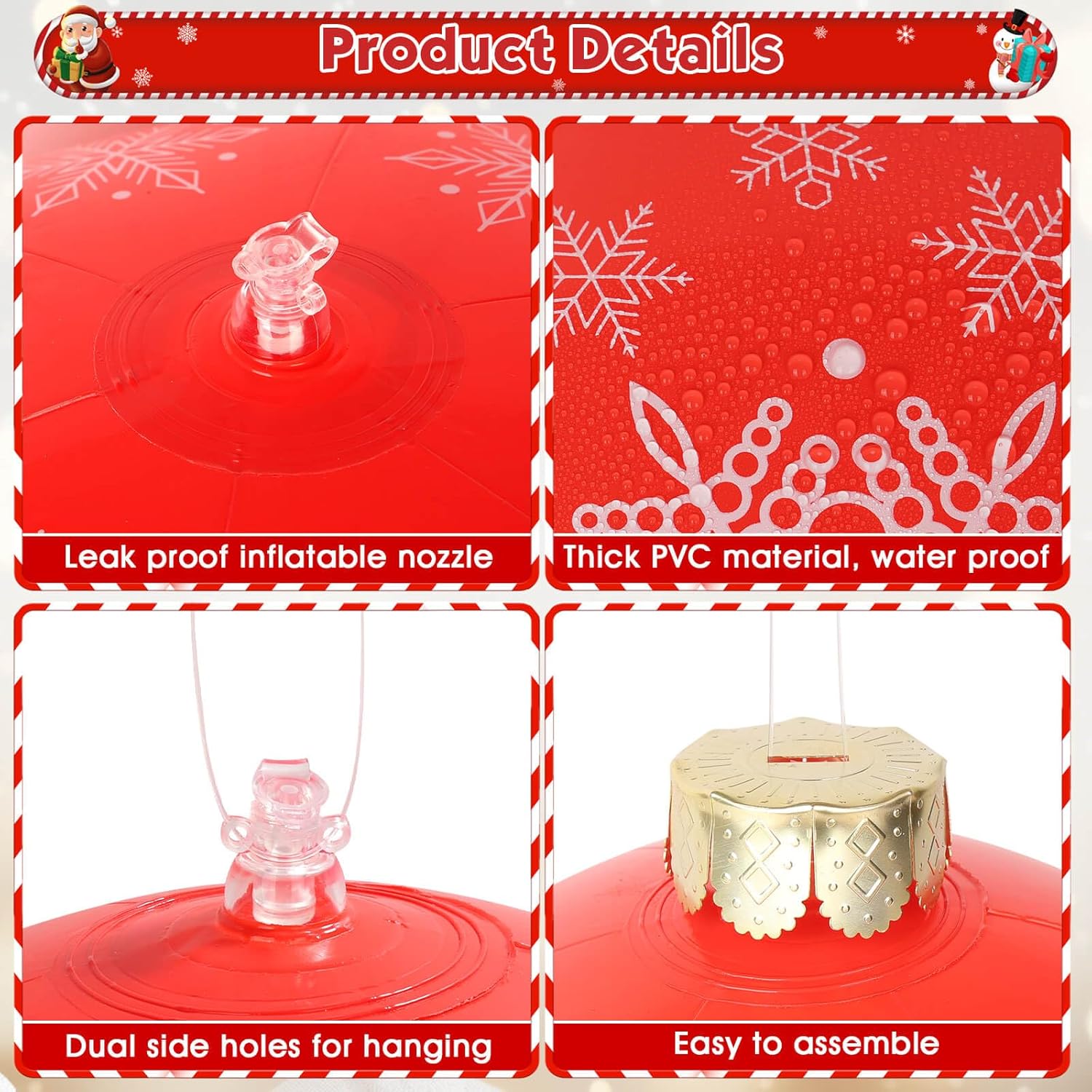 12 Pack Large Christmas Balls, 9 Inch Inflatable Christmas Ornaments For Outdoor Decoration, Big Christmas Ornaments Bal