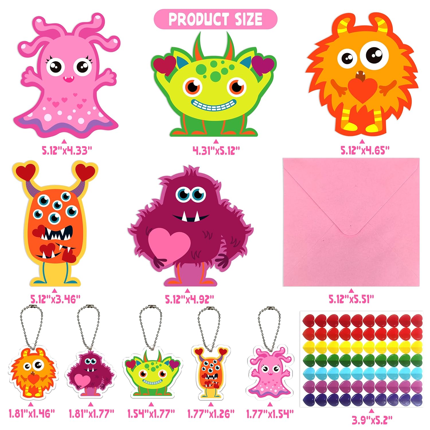 Valentines Cards For Kids, 30 Pack Monster Valentines Day Cards With Cute Monster Pendant Gifts & Envelopes - Exchange Gifts For School Classroom