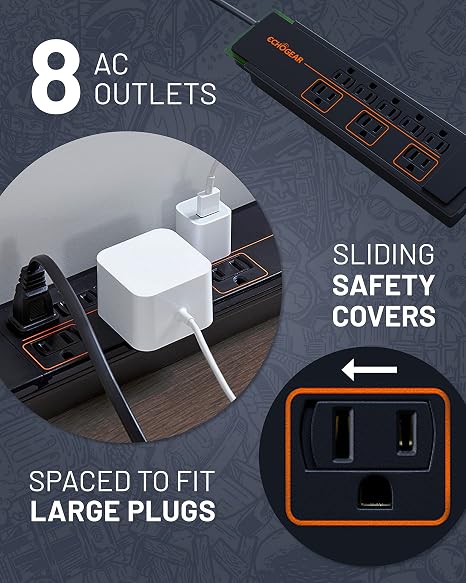 ShockBlocker 8 Outlet Surge Protector Power Strip Slim Design 3420 Joules
