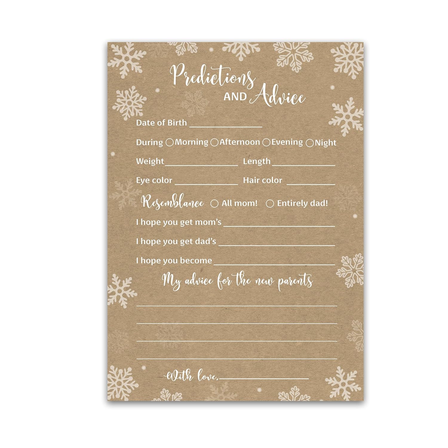 Snowflakes Prediction And Advice Cards - Pack Of 25 - Winter Wonderland Gender Reveal Baby Shower Game Wishes For Mommy & Daddy Message Baby It’S Cold Outside Activity Keepsake Frost Holiday G782-Pdav