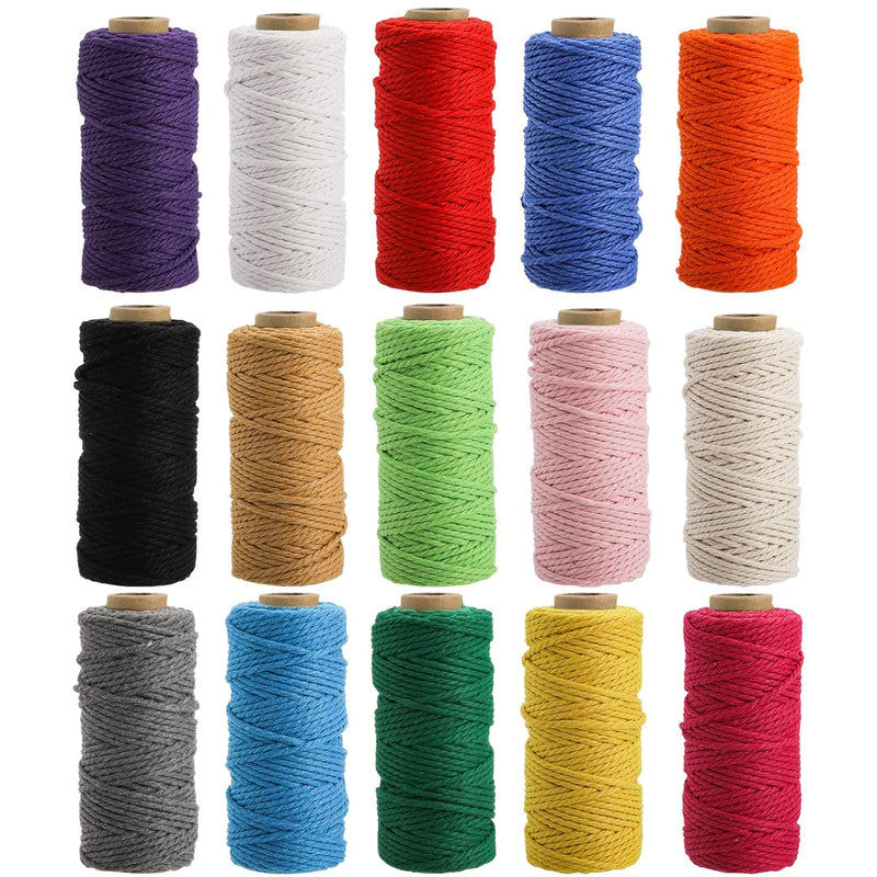 15 Rolls Macrame Cord, 2Mm X 480 Yards Natural Cotton Twine String Cord, 3 Str