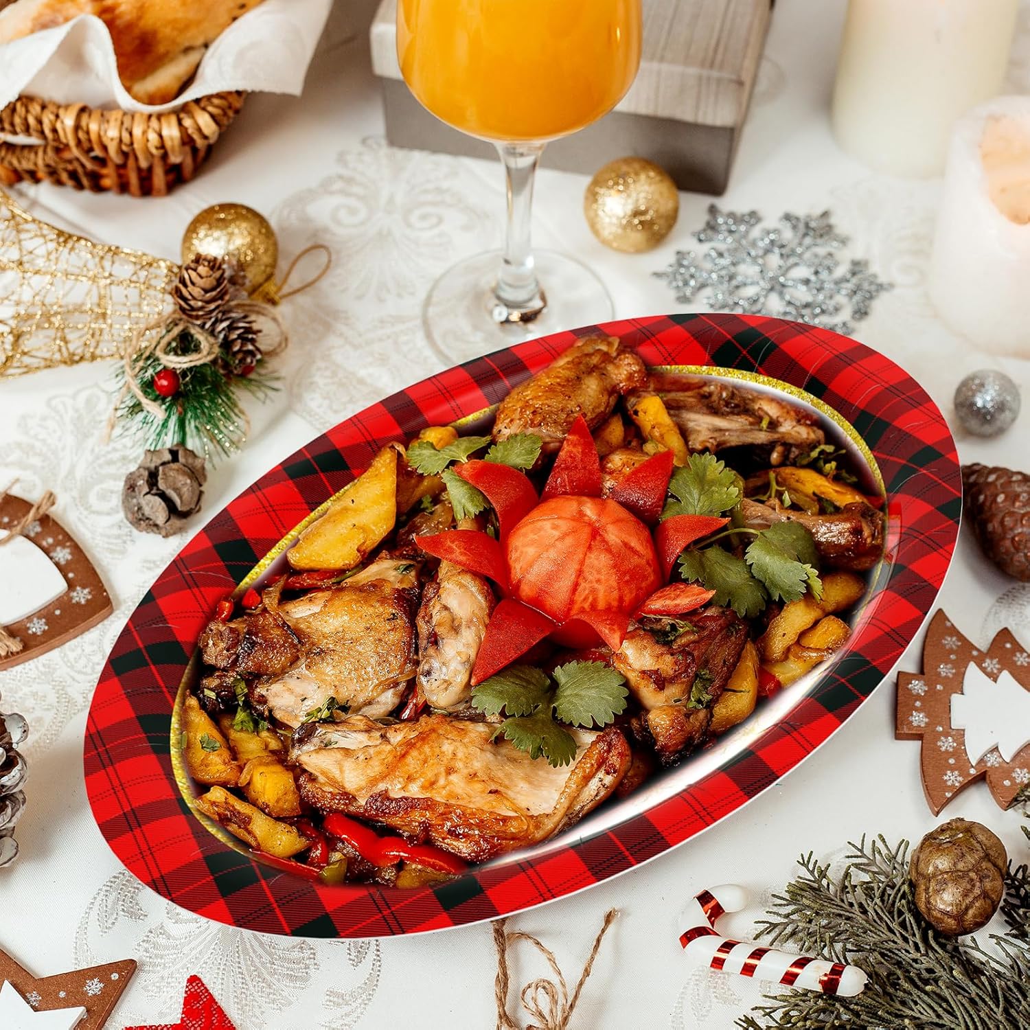 50-Count Christmas Disposable Paper Plates: Large Oval Heavy-Duty Dinnerware Set For Party Supplies And Holiday Dinner Table Decorations, 10.2 X 12.6 Inch (Christmas-Car)