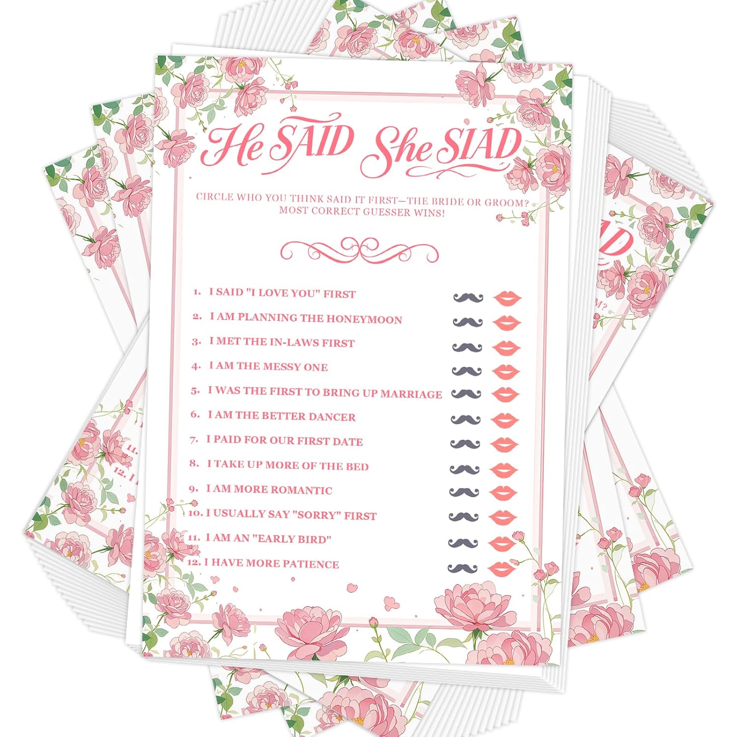 Bridal Shower Games-He Said She Said,Wedding Shower Games,50 Cards,Thick Paper