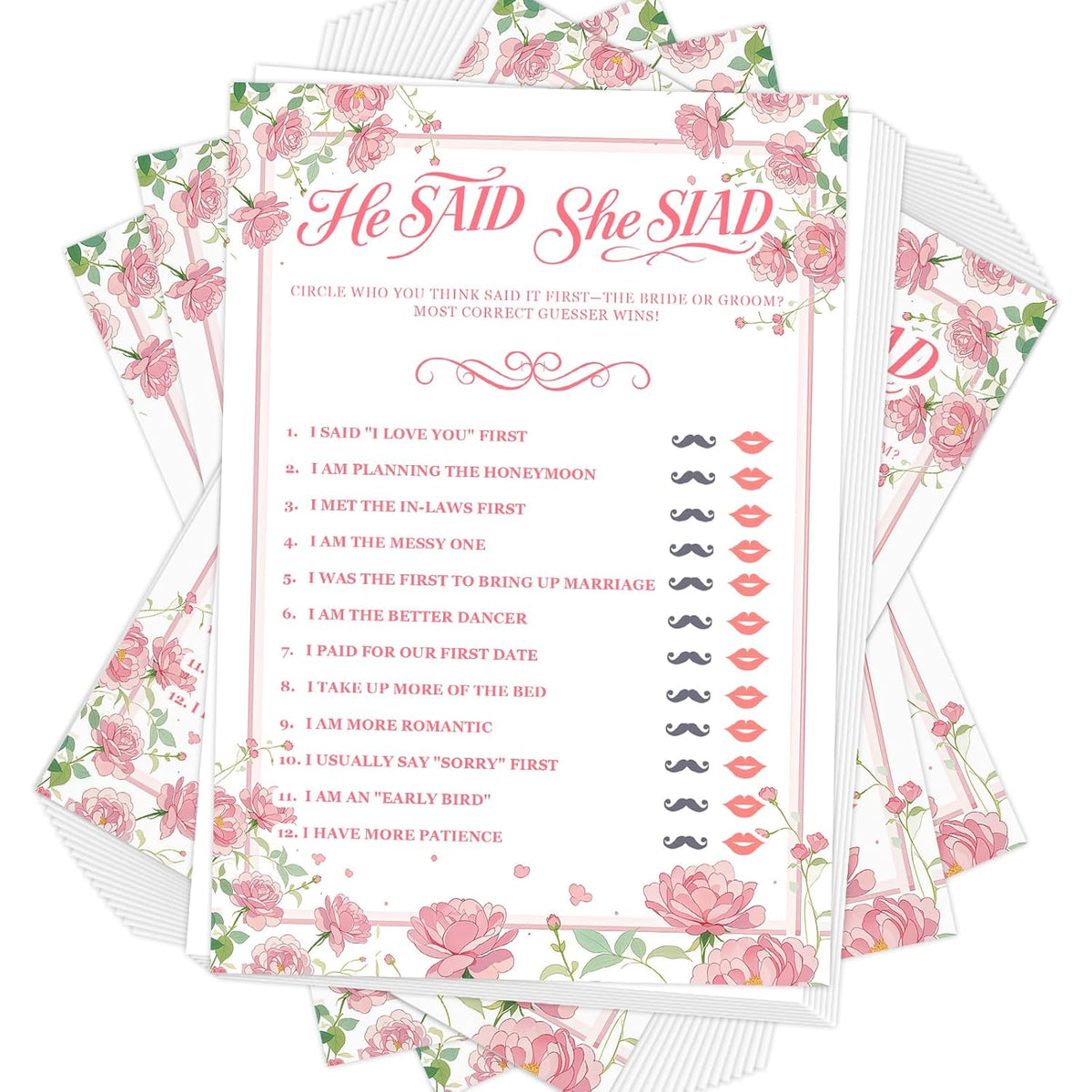 Bridal Shower Games-He Said She Said,Wedding Shower Games,50 Cards,Thick Paper