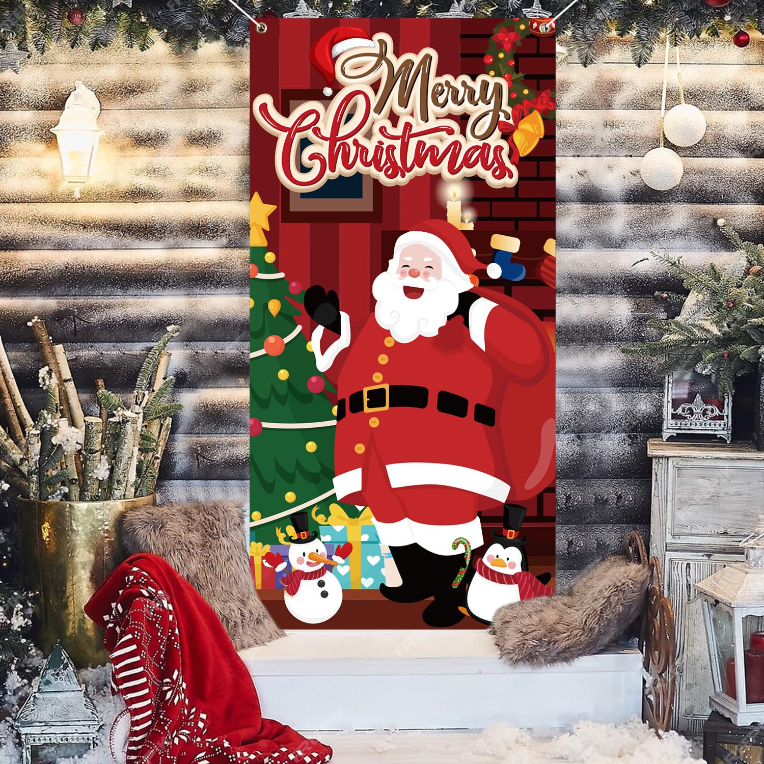Merry Christmas Banner For Christmas Decorations, Background Hanging Decor For Party Supplies (Style A)