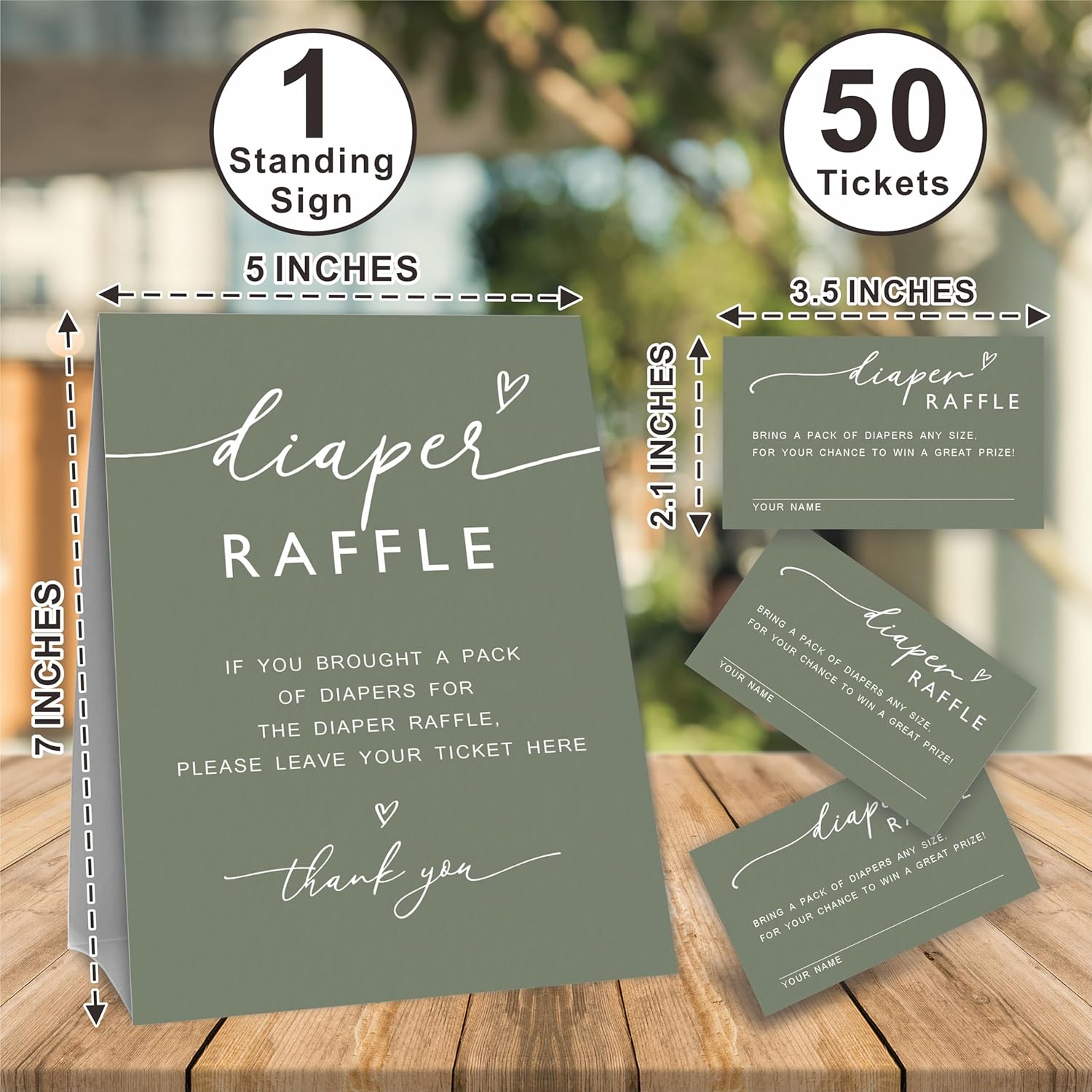 Baby Shower Diaper Raffle Game Kit, 50 Pieces Dark Green Tickets & 1 Standing Sign, Decoration For Baby Shower, Gender Reveal, Baby Announcement, Party Favor & Decorations - A08