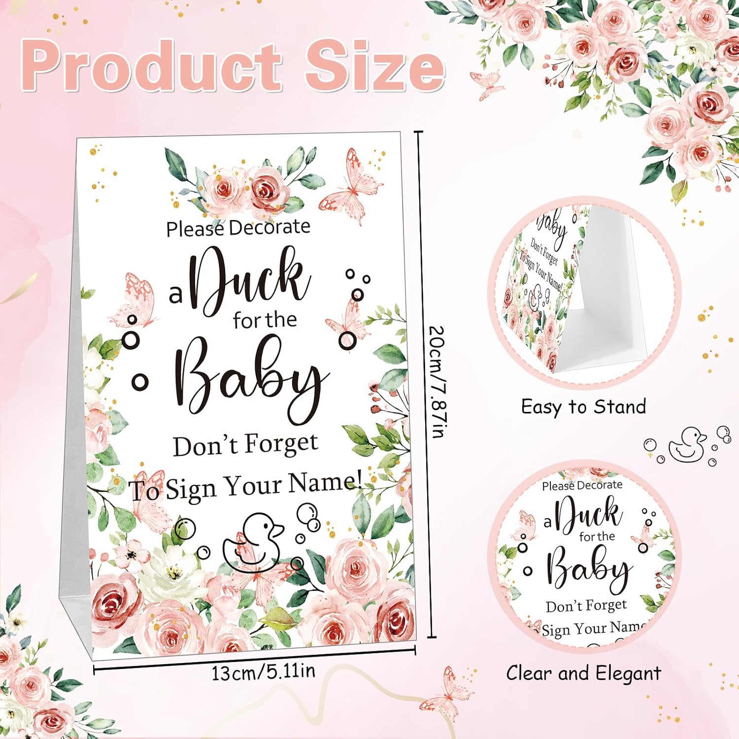 45 Pcs Baby Shower Decorate Ducks Game Set Includes Baby Shower Game Sign 32 Diy White Blank Rubber Ducks 12 Paint Marker For Gender Revel(Flower)