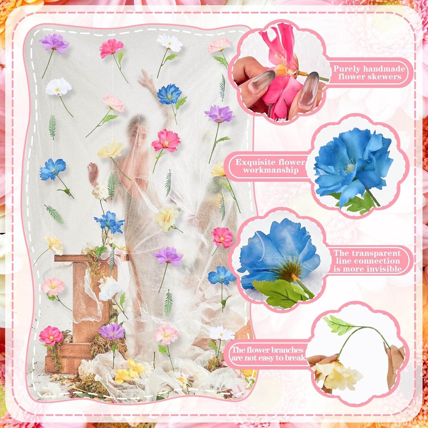 6 Pcs Wildflowers Artificial Flowers Decorations,Hanging Flowers Garland With Hooks Spring Wild Flowers For Wedding Party Background Birthday Baby Shower Home Birthday Decorations