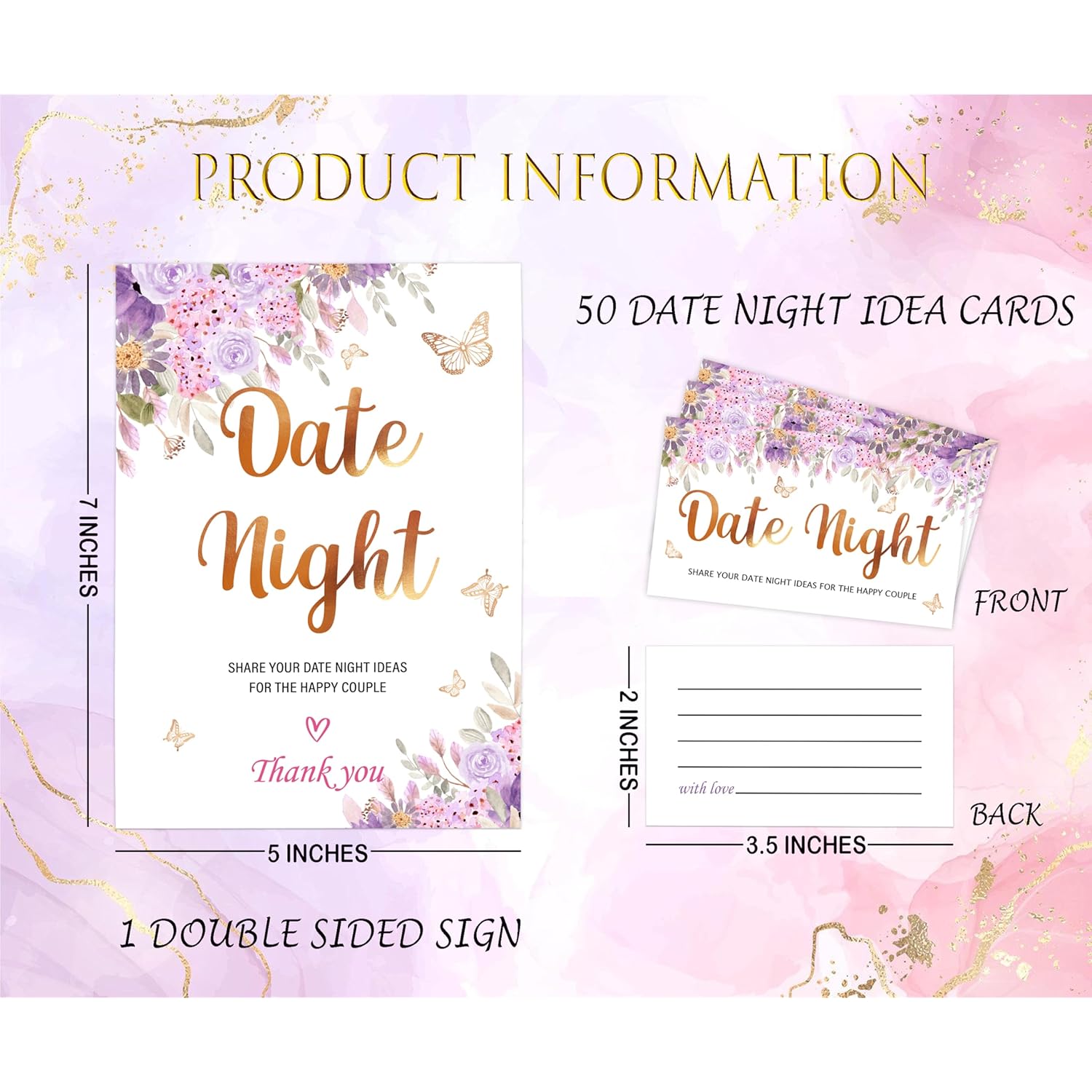 Butterfly Date Night Game, Date Night Ideas Sign With 50 Cards, Bridal Shower Game, Modern Bridal Shower Decorations, Wedding Date Night Advice - 06
