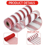 4 Roll 10 Inch Red Striped Decorative Mesh Ribbon Rolls, Fabric Mesh With Foil For Wreaths Front Door Decor Christmas Festival Party Accessories Party Decoration Supplies (10Yds/Roll