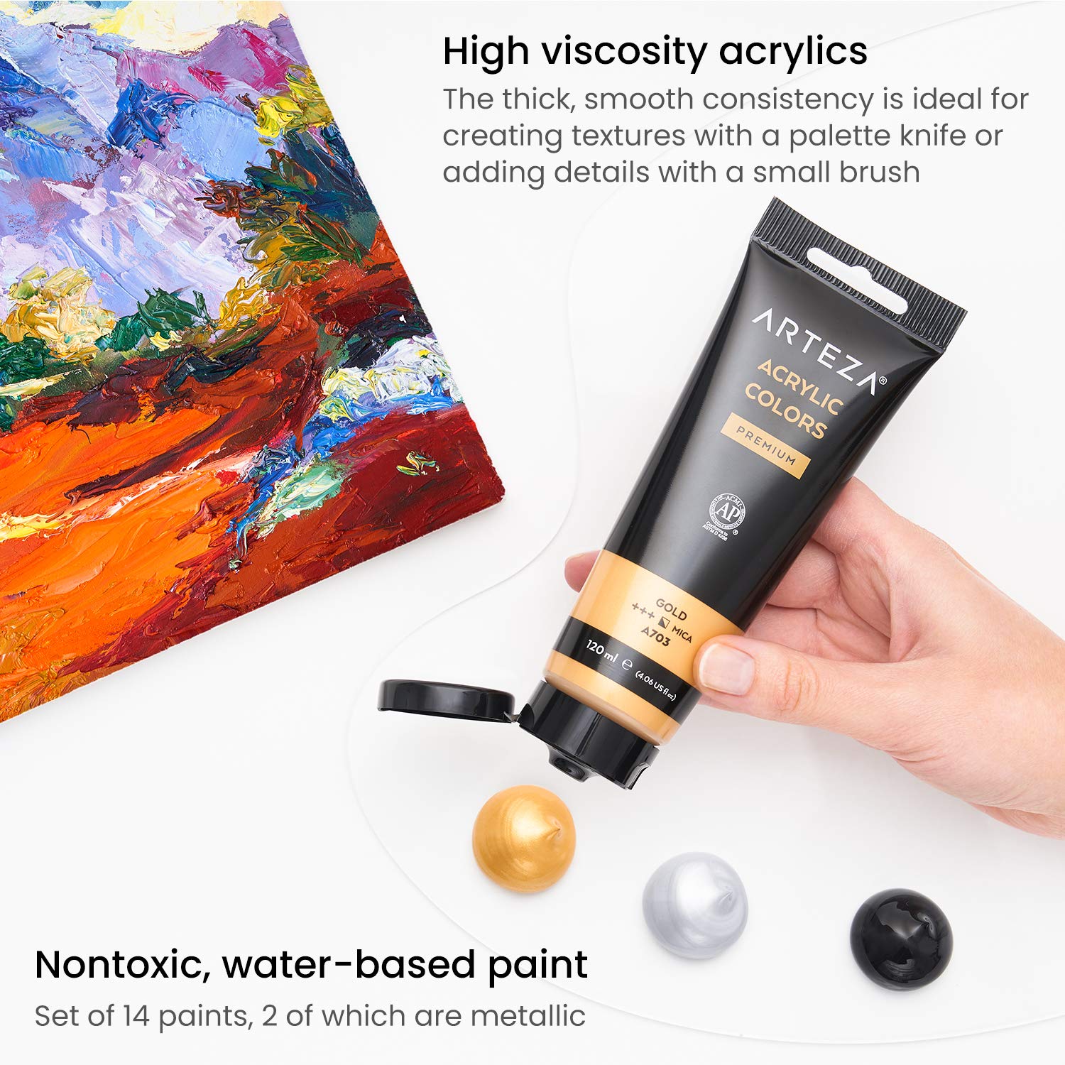 Acrylic Paint Set Of 14 Colors, 4.06 Ounce Tubes, Non- Acrylic Artist Paints. Art Supplies For Painting