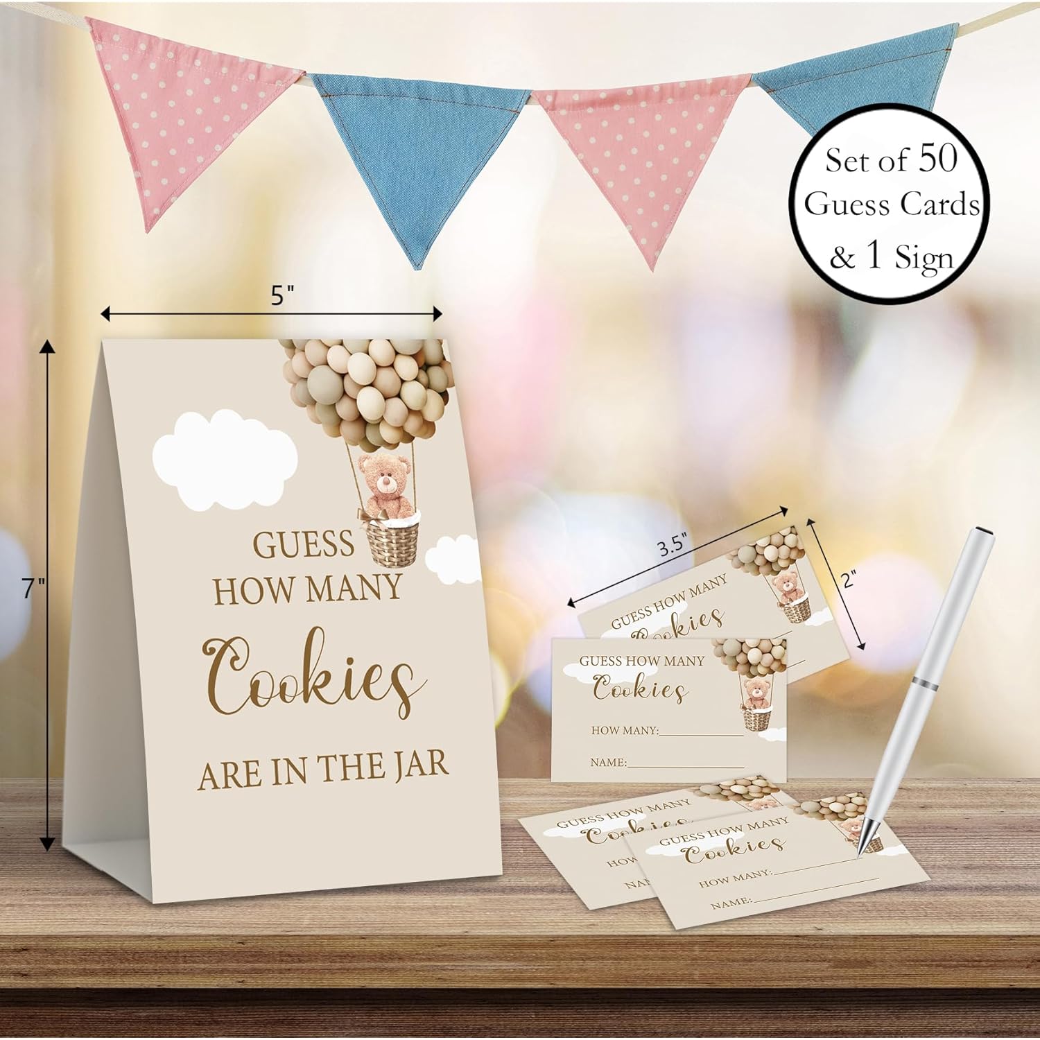 Hot Air Balloon Shower Game,How Many Cookies,Baby Shower Games,Wedding Shower Game,Baby Shower Decorations Gender Neutral,Bridal Shower Decoration,Birthday Party Game,50 Cards & 1 Sign-8
