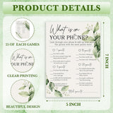 Greenery Bridal Shower Games Cards, What Is On Your Phone Game Card Reception For Wedding Showers Engagement Party Bachelorette Party, Bridal Party Games For Decorations Favors Supplies, Set Of 25-04