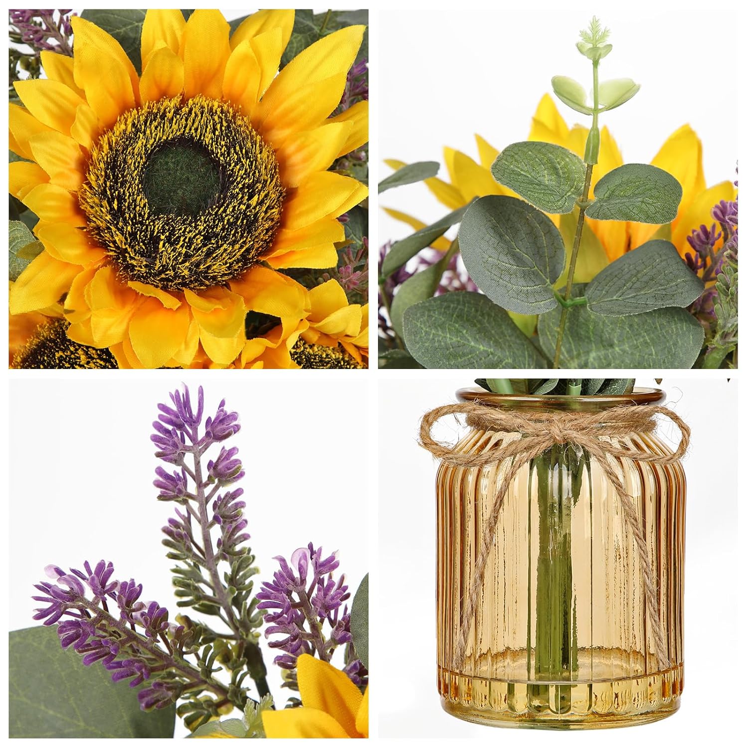Fake Flowers In Vase, Sunflowers Artificial Flowers With Vase Sunflowers Centerpieces For Table Silk Flower Arrangement For Farmhouse Home Kitchen Bathroom Wedding Party Dining Room Decor