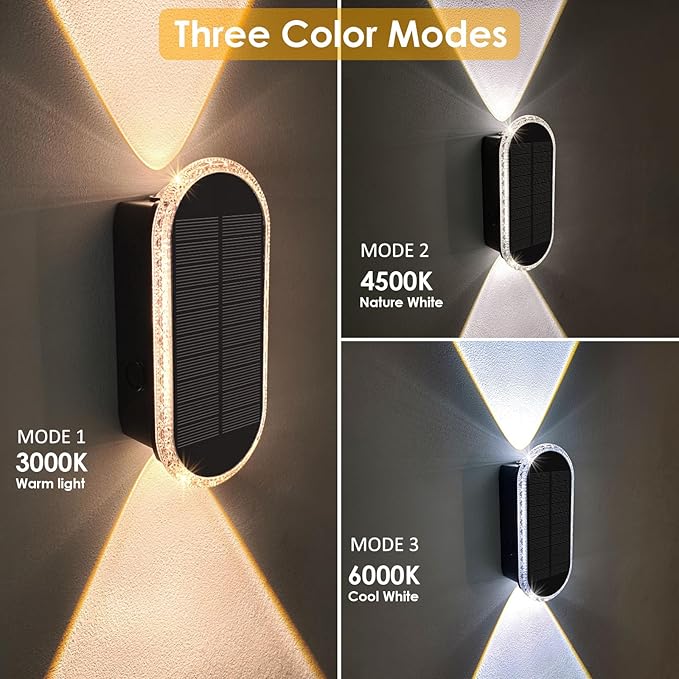 8 Pack Solar Fence Lights Up Down 3 Mode IP65 Waterproof Outdoor Wall Lights