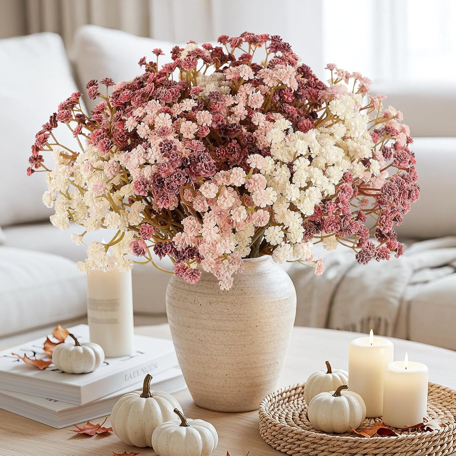 Baby Breath Flowers Artificial Bulk, 10Pcs Fake Gypsophila Plants Bouquets Flowers Real Touch Faux Babies Breath Arrangement For Home Wedding Party Vase Decoration Fall Pink
