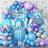 Snowflake Balloon Arch Garland Kit, Snowflake Birthday Party Decorations Metallic Blue Purple Silver Latex Balloon Snowflake Foil Balloons For Winter Wonderland Christmas Snow Princess Party