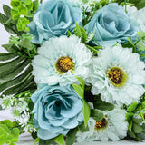 Artificial Cemetery Flowers, Artificial Silk Blue Rose Gerbera Flowers Bouquet For Grave Decoration, Set Of 2 Spring Memorial Flowers With Vase