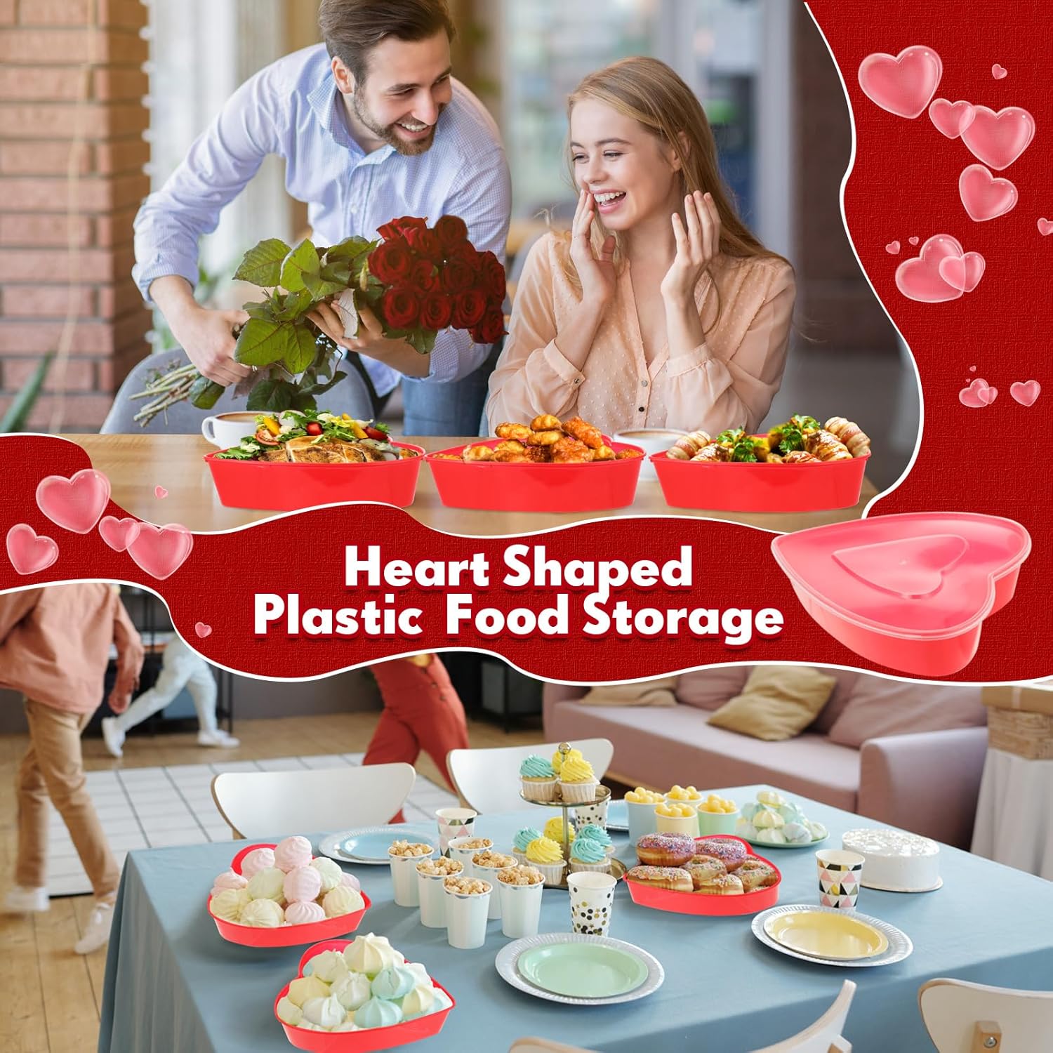 24 Pcs Valentine'S Day Heart Container 16.9 Oz/ 500 Ml Heart Shaped Box Food Storage Containers With Lids Love Shaped Seasoning Containers Reusable Dessert Box For Valentine Fruit Vegetable