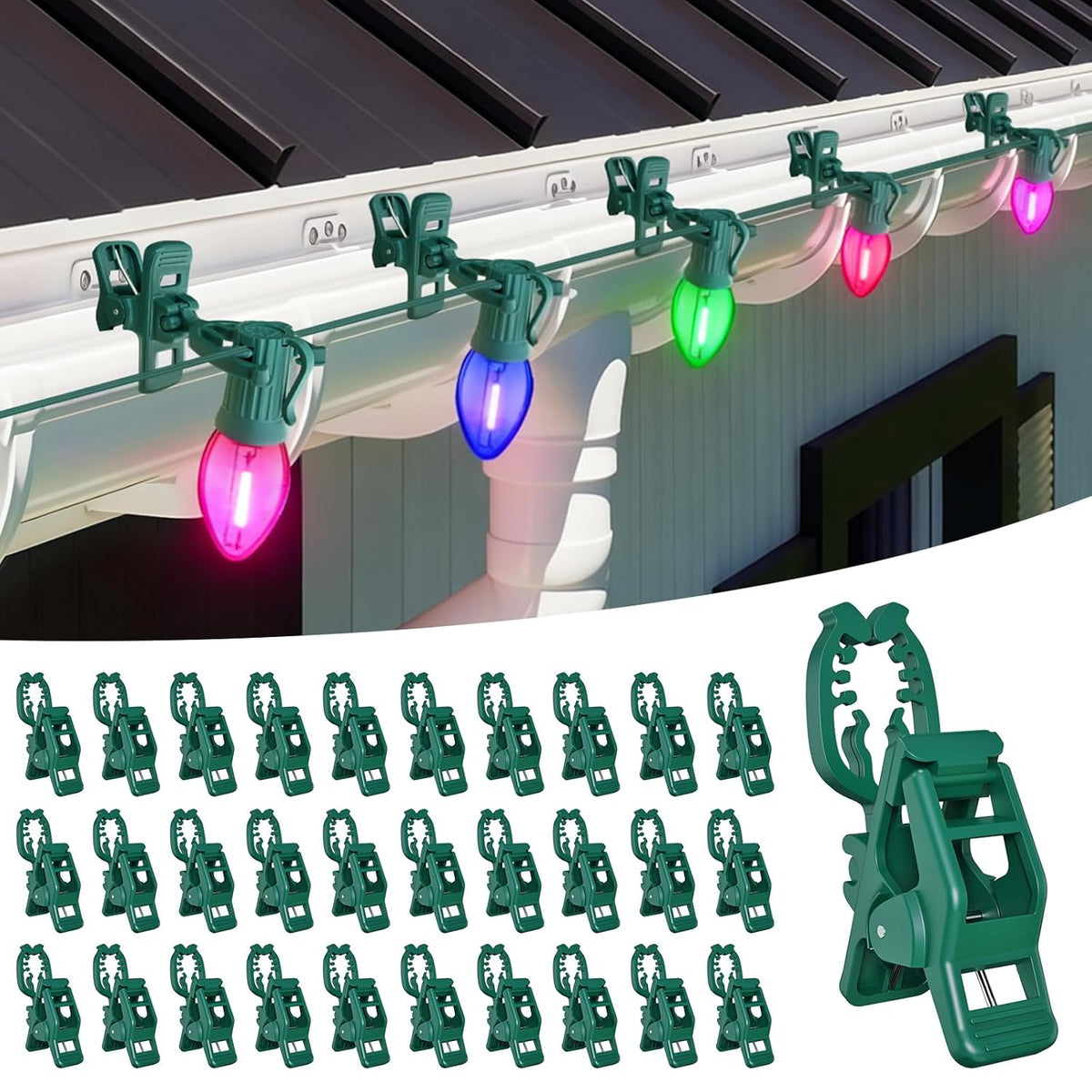 C7 C9 Christmas Light Spring Clips, 100Pcs Universal Heavy Duty Quick Christmas Light Clips, Fit E12/E17 Base, Holiday Mini Rope Lights, Perfect For Gutter Shingle Metal Roof Fence Railing Trees