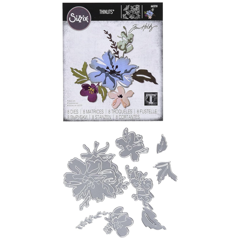 Thinlits Die 665210 Brushstroke Flowers #2 By Tim Holtz 8 Pack, Multic