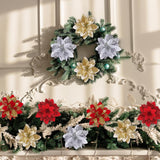 48 Pcs Christmas Poinsettia Artificial Flowers With Clips 5.5" Christmas Tree Wreaths Garland Decoration Glitter Flowers Picks Decor With Stems For Diy Xmas Wreath New Year Holiday Home Party Decor