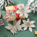 24Pc 5.5" Champagne Gold Artificial Poinsettia Christmas Flowers, Glitter Christmas Decorations For Xmas Tree Wreath Fireplace New Year Home Decor (Champagne Gold)