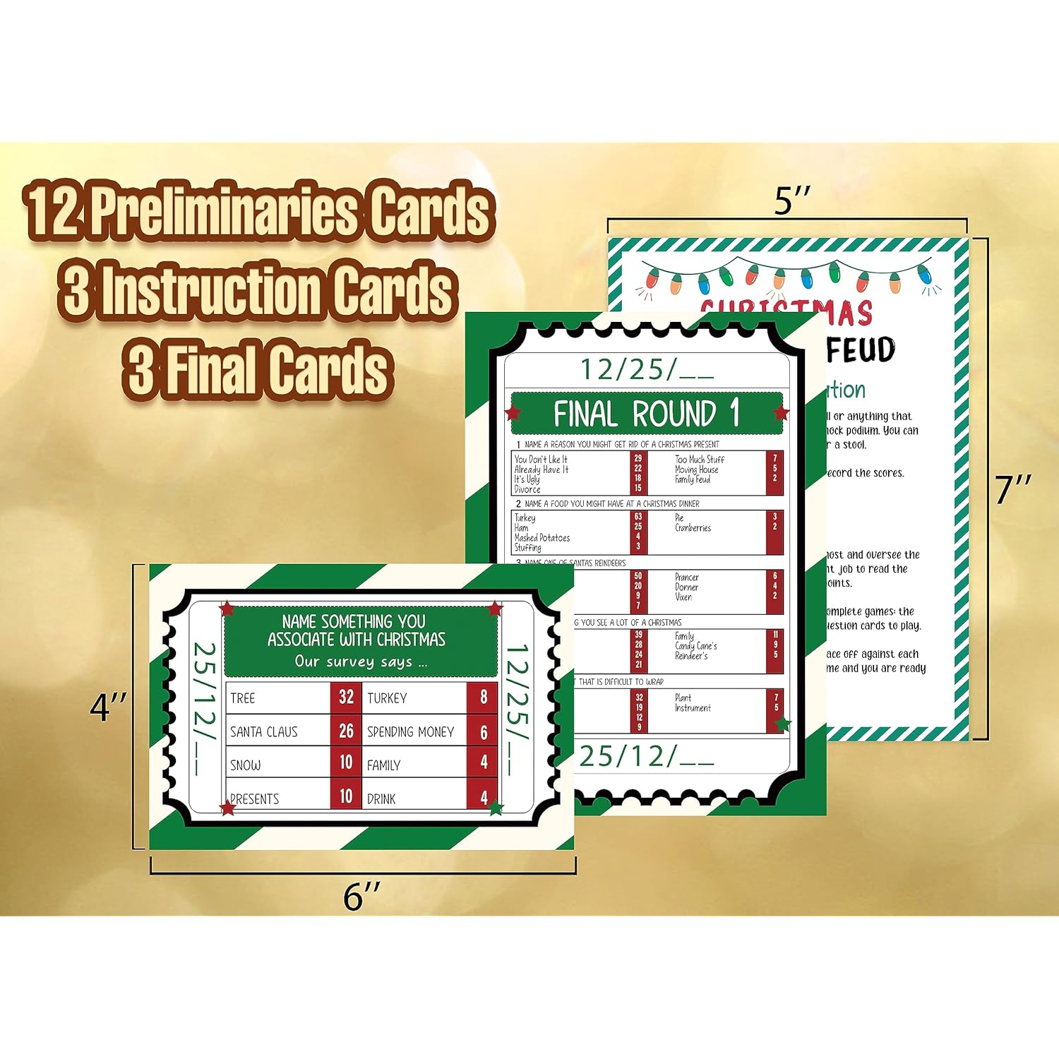 Christmas Party Games - Shower Game, Fall Winter & Christmas Friendly Feud, Family Feud Questions & Game For Adults, Games Cards & Party Decoration
