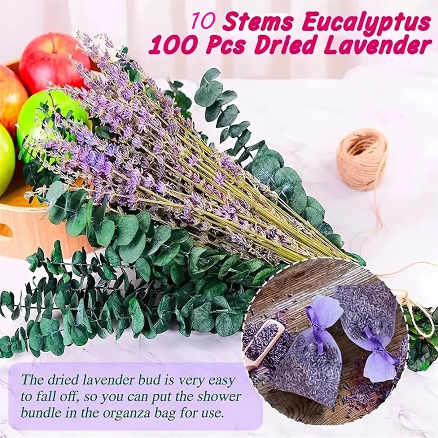 110 Pcs Mix Dried Eucalyptus Stems & Lavender Bundle For Shower, 17" Natural Real Preserved Eucalyptus Leaves Greenery, Lavender For Hanging Shower Plants, Flower Arrangements, Vase Decor