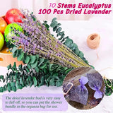 110 Pcs Mix Dried Eucalyptus Stems & Lavender Bundle For Shower, 17" Natural Real Preserved Eucalyptus Leaves Greenery, Lavender For Hanging Shower Plants, Flower Arrangements, Vase Decor