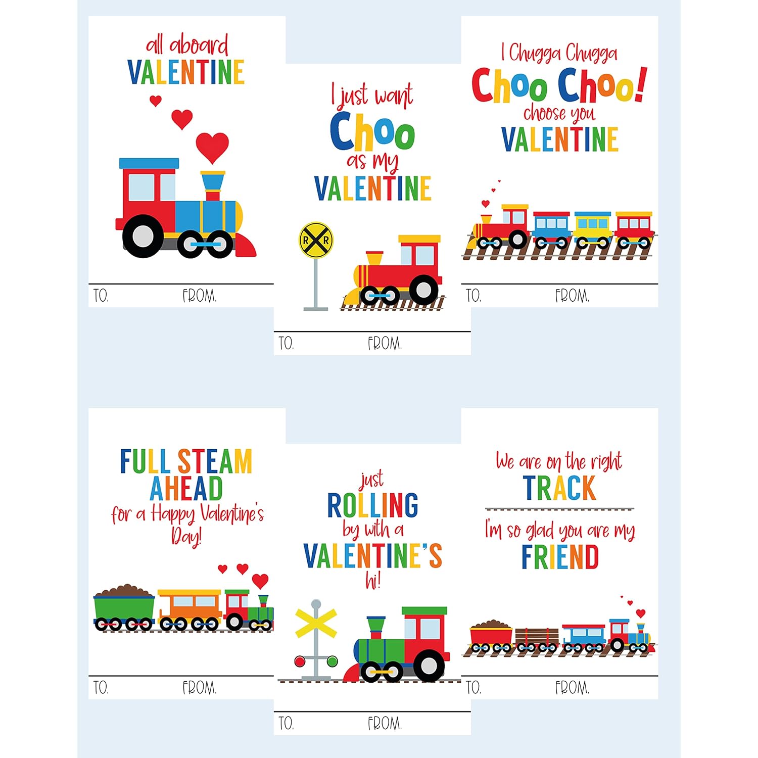 Happy Choo Choo Train Themed Valentines Day Card For Kids School Classroom Exchange (24 Included) Sharing Children Valentine'S Bright Happy