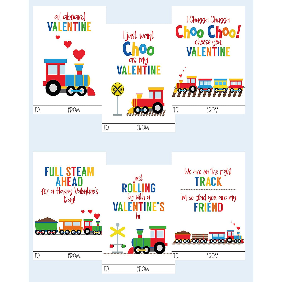 Happy Choo Choo Train Themed Valentines Day Card For Kids School Classroom Exchange (24 Included) Sharing Children Valentine'S Bright Happy