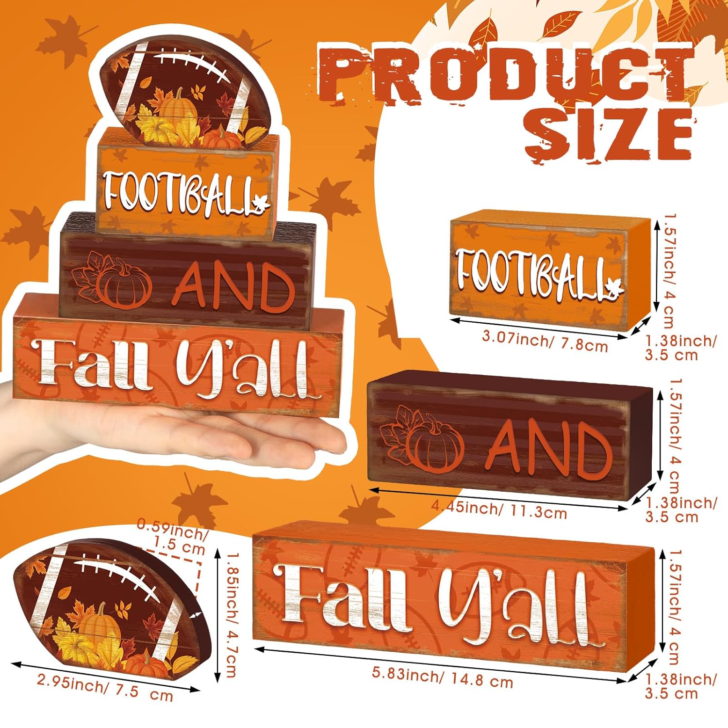 4 Pcs Fall Thanksgiving Decor For Home Football Wooden Signs With Sayings Fall Thanksgiving Tiered Tray Decor Pumpkin Football Tabletop Centerpiece Maple Leaf Block Signs For Office Kitchen Shelf